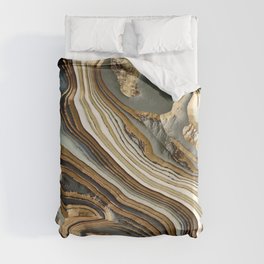 White Gold Agate Abstract Duvet Cover