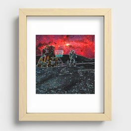 Trippy Moon Landing flag salute with red sky  Recessed Framed Print