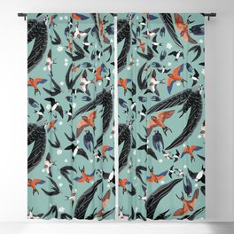 Swallows Martins and Swift pattern Turquoise Blackout Curtain