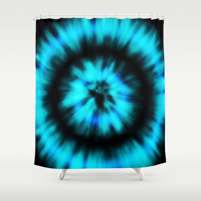 Black Cyan Blue Tie Dye Shower Curtain