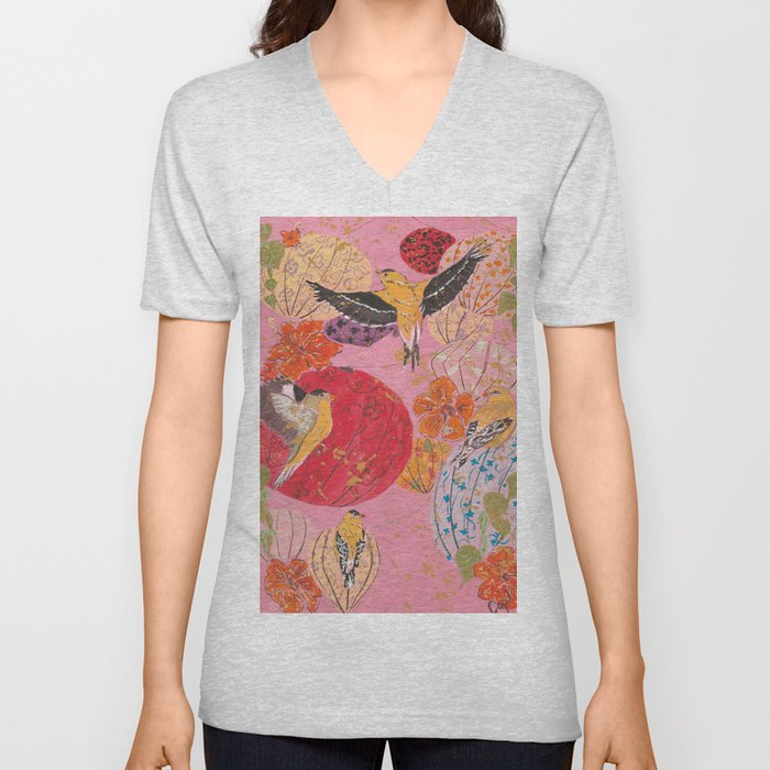 Finches and Lanterns V Neck T Shirt