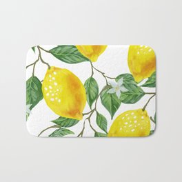 TROPICAL LEMON TREE Bath Mat | Citrus, Fruittree, Retro, Fruit, Tropical, Ripefruit, Lemons, Green, Digital, Yellow 
