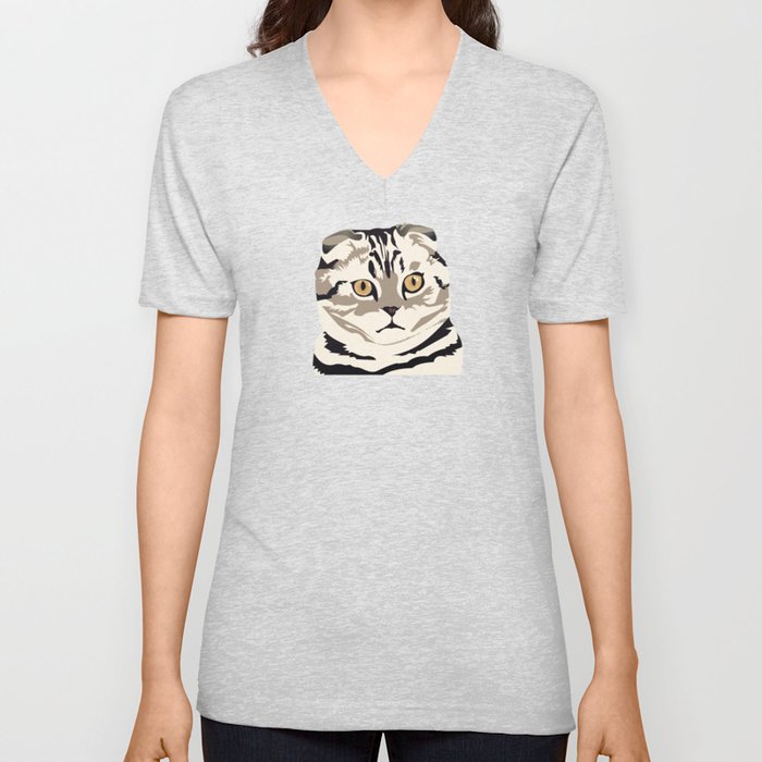 Scottish Fold Kitty Cat V Neck T Shirt