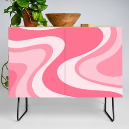 Candy Pink Wave Machine Abstract Retro Swirl Pattern Credenza