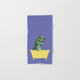 Playful T-Rex in Bathtub in Purple Hand & Bath Towel