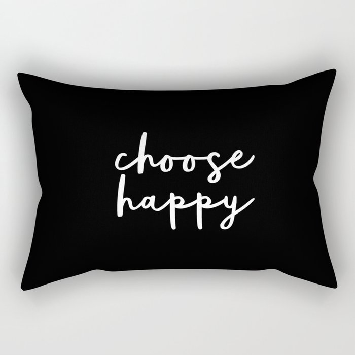 Choose Happy black and white contemporary minimalism typography design home wall decor bedroom Rectangular Pillow