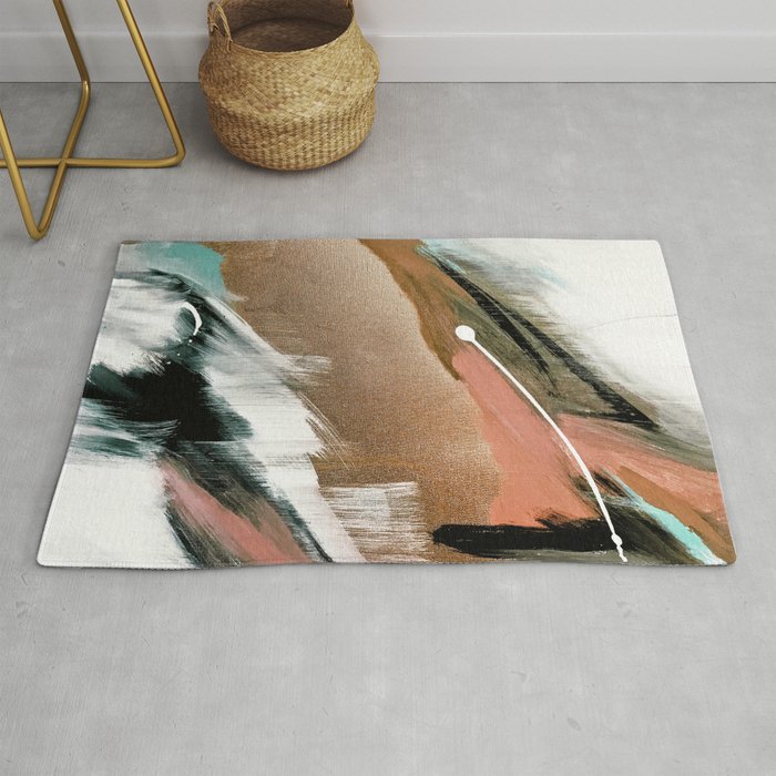 Head In The Clouds 2 Colorful Abstract Piece In Pink Teal Gold Black And White Rug By Blushingbrushstudio