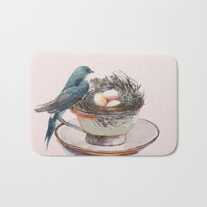 Bird nest in a teacup Bath Mat