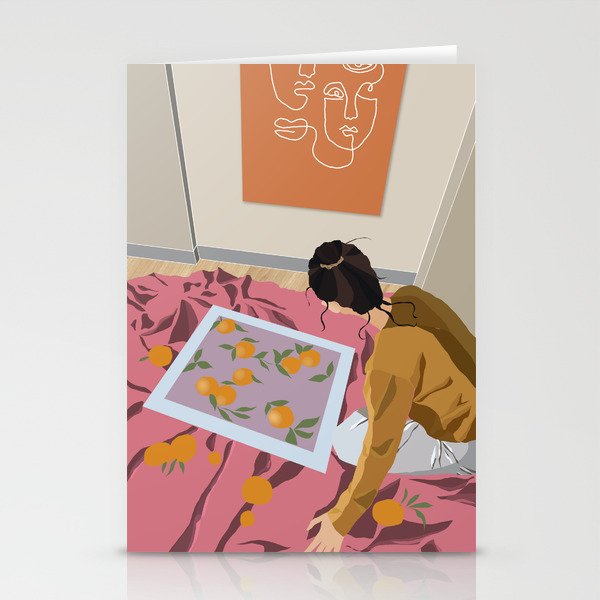 Painting orange & Girl Stationery Cards