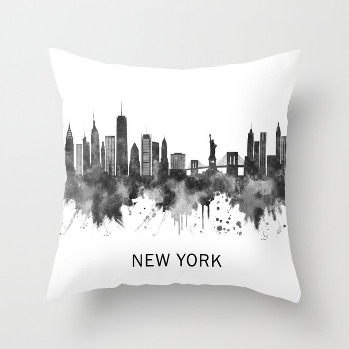 New York City New York Skyline BW Throw Pillow