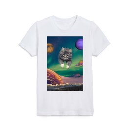 Cat on a Space Beach 4 Kids T Shirt