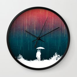 Meteoric rainfall Wall Clock | Rain, Colorful, Fiction, Painting, Outerspace, Surreal, Astronaut, Magical, Alone, Stars 