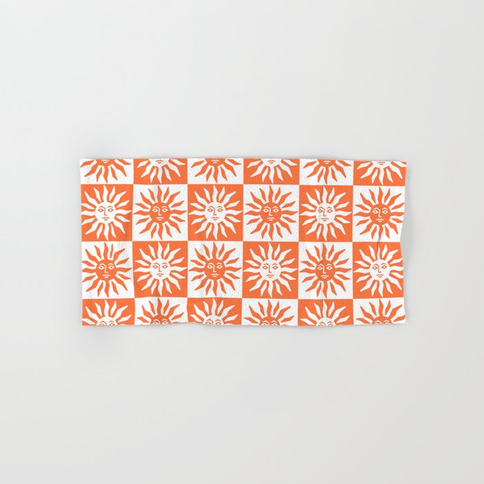 Mid Century Modern Sun Pattern Orange Hand & Bath Towel