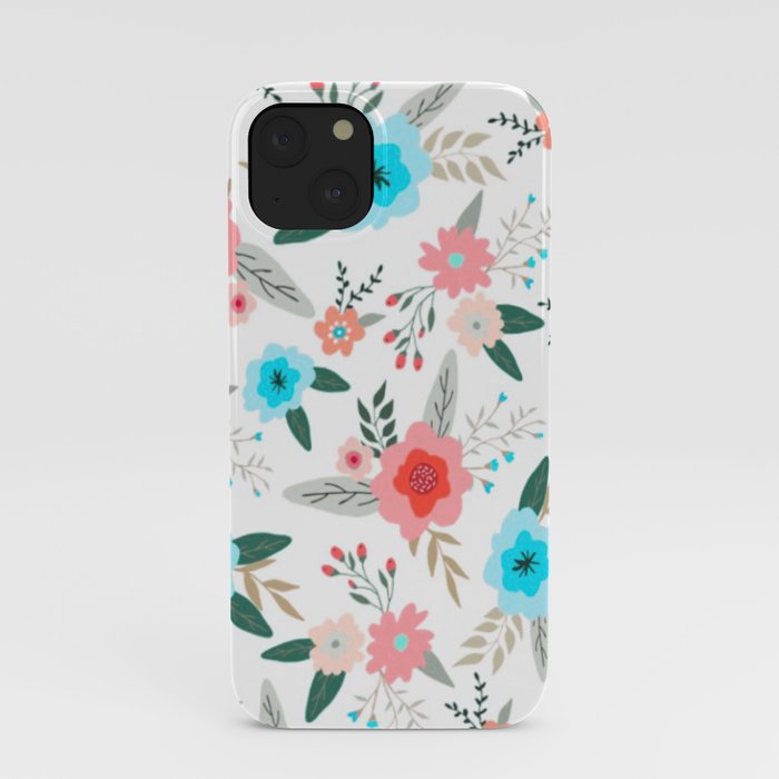 Turquoise, magenta and white flower pattern iPhone Case