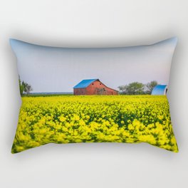 The Farm - Red Barn in Yellow Canola Field at Dusk on Spring Evening in Oklahoma Rectangular Pillow