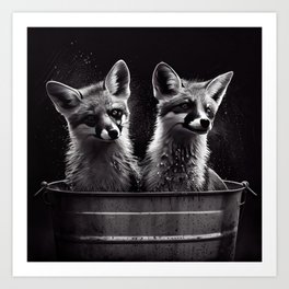 Bath Time for Foxes Art Print