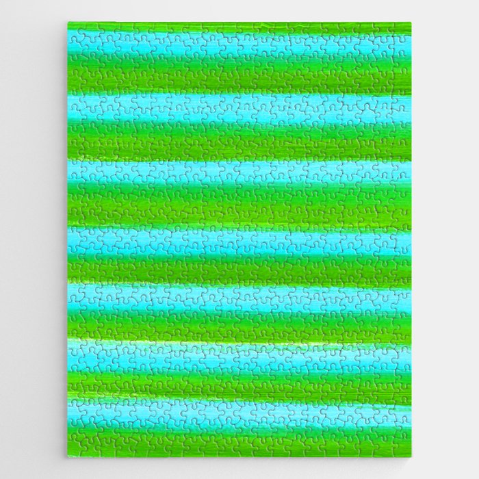 Paint Brush Stripes, Bright Blue and Green Jigsaw Puzzle