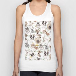 Watercolor black white brown forest animals green foliage floral  Unisex Tank Top