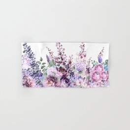 Purple flowers. Roses, peonies, gerberas, gladioli. Watercolor. Hand & Bath Towel