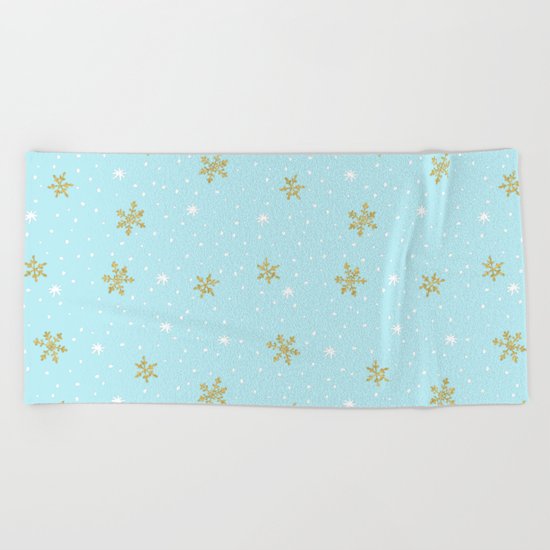 Merry christmas- abstract winter pattern with white & gold Snowflakes Beach Towel