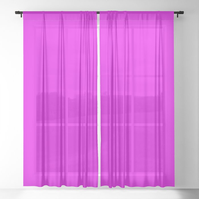 Magenta Solid Color Popular Hues Patternless Shades of Magenta Collection Hex #eb00eb Sheer Curtain
