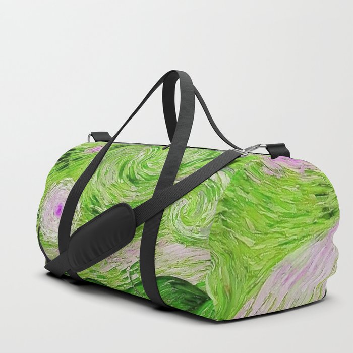 The Starry Night - La Nuit étoilée oil-on-canvas post-impressionist landscape masterpiece painting in alternate light green and fuchsia purple by Vincent van Gogh Duffle Bag