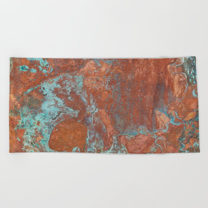 Tarnished Metal Copper Aqua Texture - Natural Marbling Industrial Art  Beach Towel