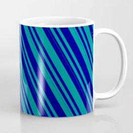 [ Thumbnail: Blue & Dark Cyan Colored Lines Pattern Coffee Mug ]