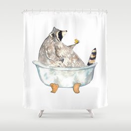 Raccoon taking bath watercolor painting  Shower Curtain