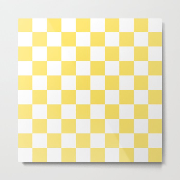 Sunny Yellow Checkerboard Pattern Palm Beach Preppy Metal Print