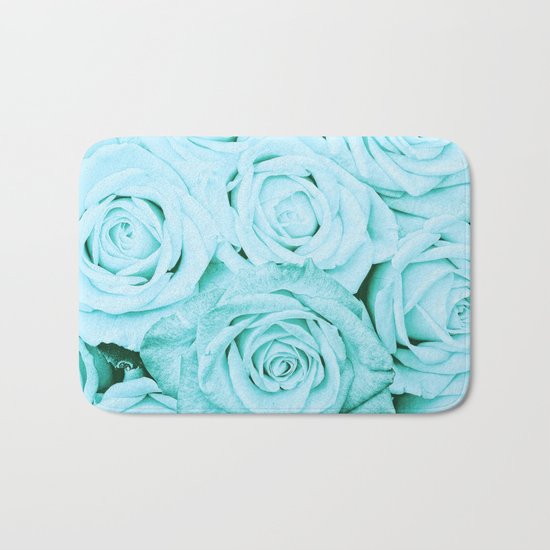 Turquoise roses - flower pattern - Vintage rose on #Society6 Bath Mat