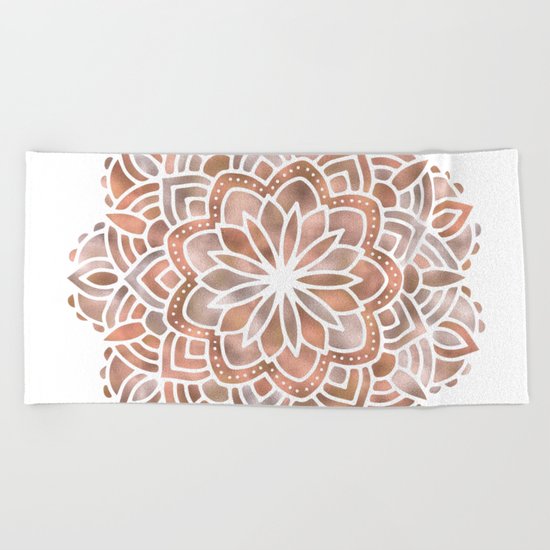 Mandala Rose Gold Flower Beach Towel