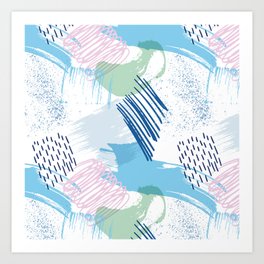 Mid Century Modern Abstract Blue and Blush Pattern V Art Print