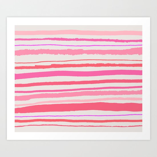 Coral & Pink Stripes Art Print