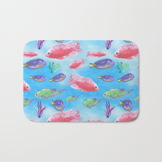 The deep sea-fishes in the sea- watercolor illustration Bath Mat