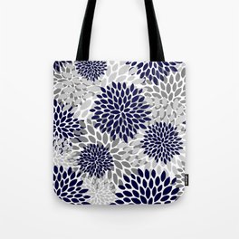 Abstract, Floral Prints, Navy Blue and Grey Tote Bag
