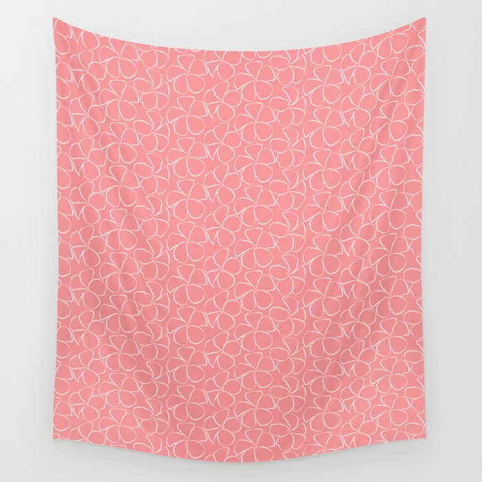 Sweet Frangipani - White on Salmon Pink Wall Tapestry