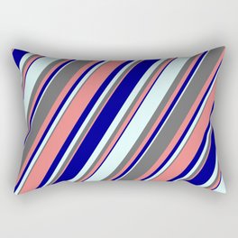 [ Thumbnail: Dim Grey, Light Coral, Dark Blue & Light Cyan Colored Stripes Pattern Rectangular Pillow ]
