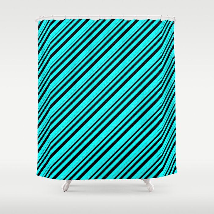 Black and Cyan Colored Stripes Pattern Shower Curtain