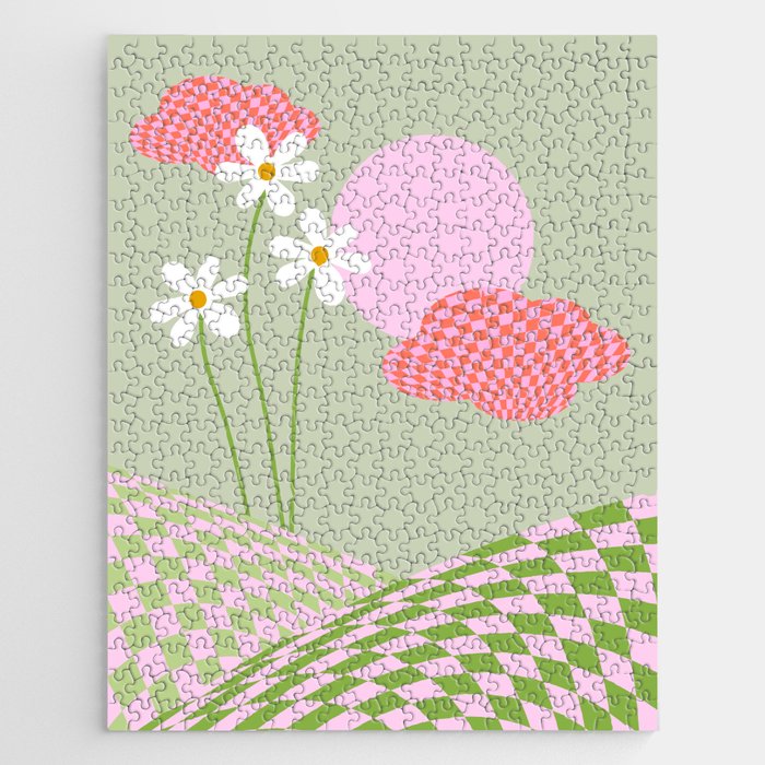 Daisies and checks - surreal landscape Jigsaw Puzzle