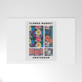 Retro Flower Market Amsterdam,Vintage Floral Abstract Painting, Welcome Mat