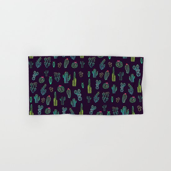 Dark Watercolour Cactus Hand & Bath Towel