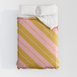 [ Thumbnail: Light Pink and Goldenrod Colored Lines Pattern Comforter ]