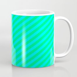 [ Thumbnail: Green & Cyan Colored Stripes Pattern Coffee Mug ]