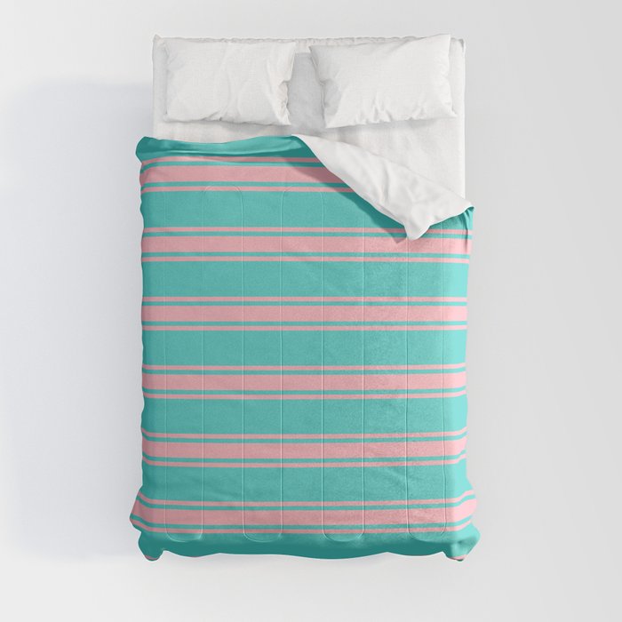 Turquoise and Light Pink Colored Lines/Stripes Pattern Comforter