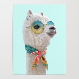love llama funny Cute sunglass llama art design alpaca Gift girls women Poster