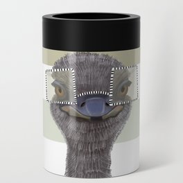 Funny Ostrich with Glasses on Stripe Pattern Can Cooler