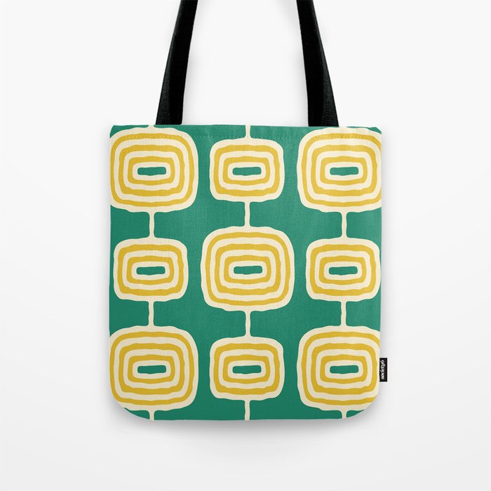 Mid Century Modern Atomic Rings Pattern 136 Green and Yellow Tote Bag
