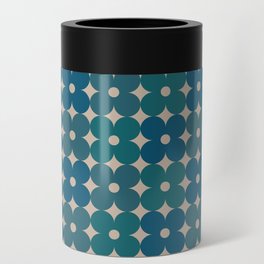 Retro Geometric Flower Pattern in Blue Shades Can Cooler