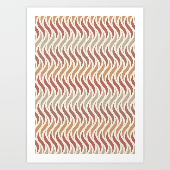 African Pattern Wavy Lines 70s Style Terracotta Art Print